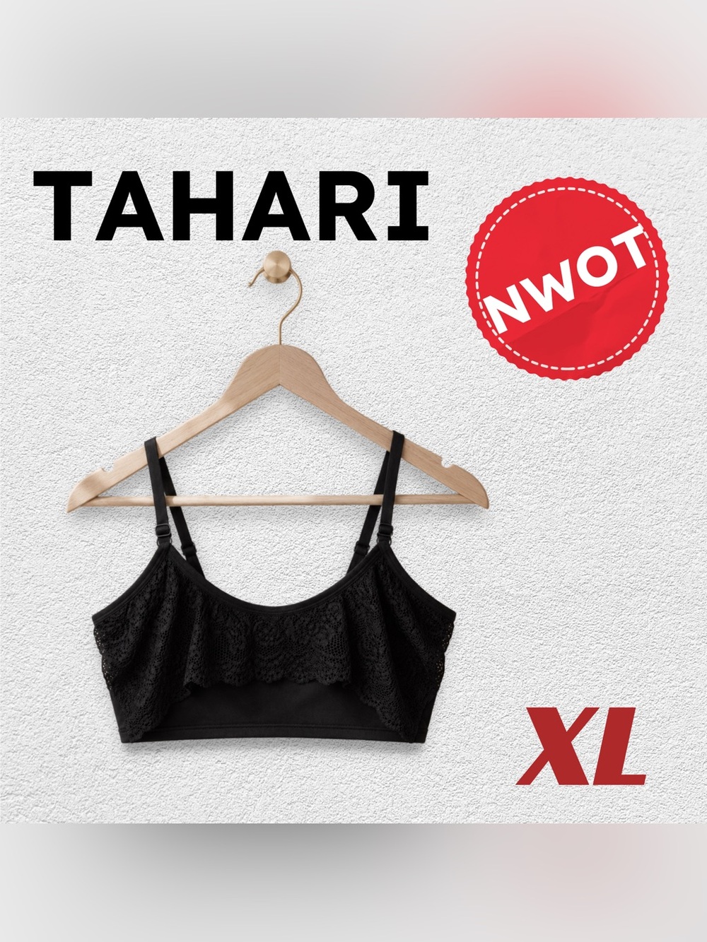 🇺🇸🆕NWOT TAHARI | XL | Black Seemless Bralette Lace back V-Neck